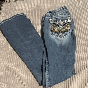 Miss Me Blue Jeans with Gold Embellishments